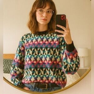 Vintage Vivian Wang Kitty Hawk Sweater 80s 90s funky grandpa cosby Large M